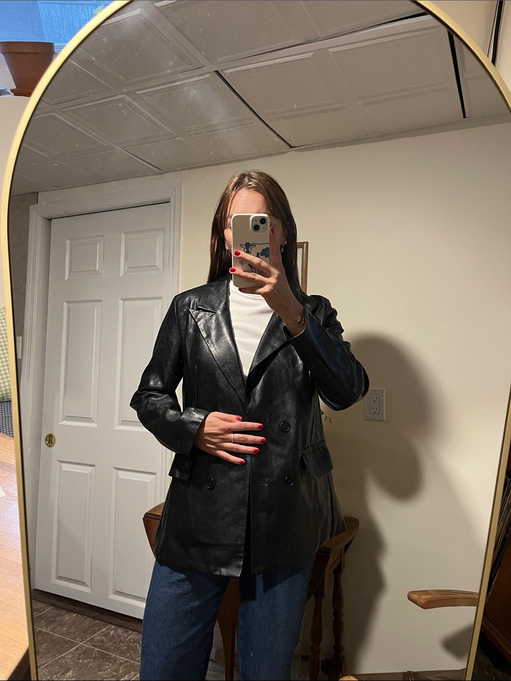 Classic Women's Black Leather Blazer Jacket